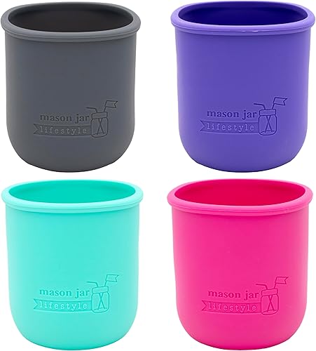 Miniatura 8 de Mason Jar Lifestyle - Pinta de boca regular, fundas de silicona de 16 onzas para proteger la bola, Kerr y tarros de conservas (2, azul profundo)