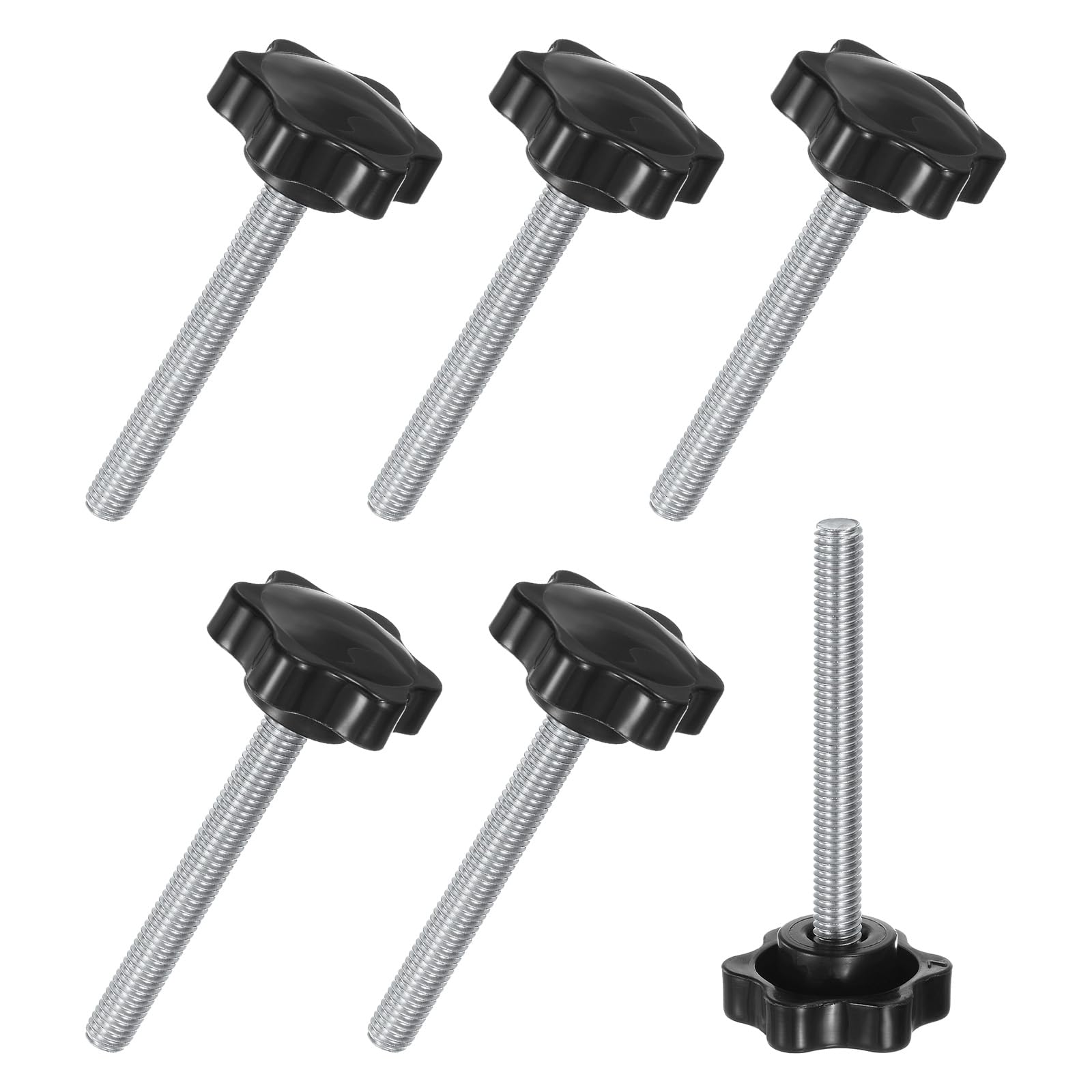 M METERXITY 6-Pack Star Clamping Knobs, M8x70mm Male Thread Hand Tightening Screw for Machinery/Electronic/Furniture/Umbrella Base, Machine Handle Replacement [38mm, Black]