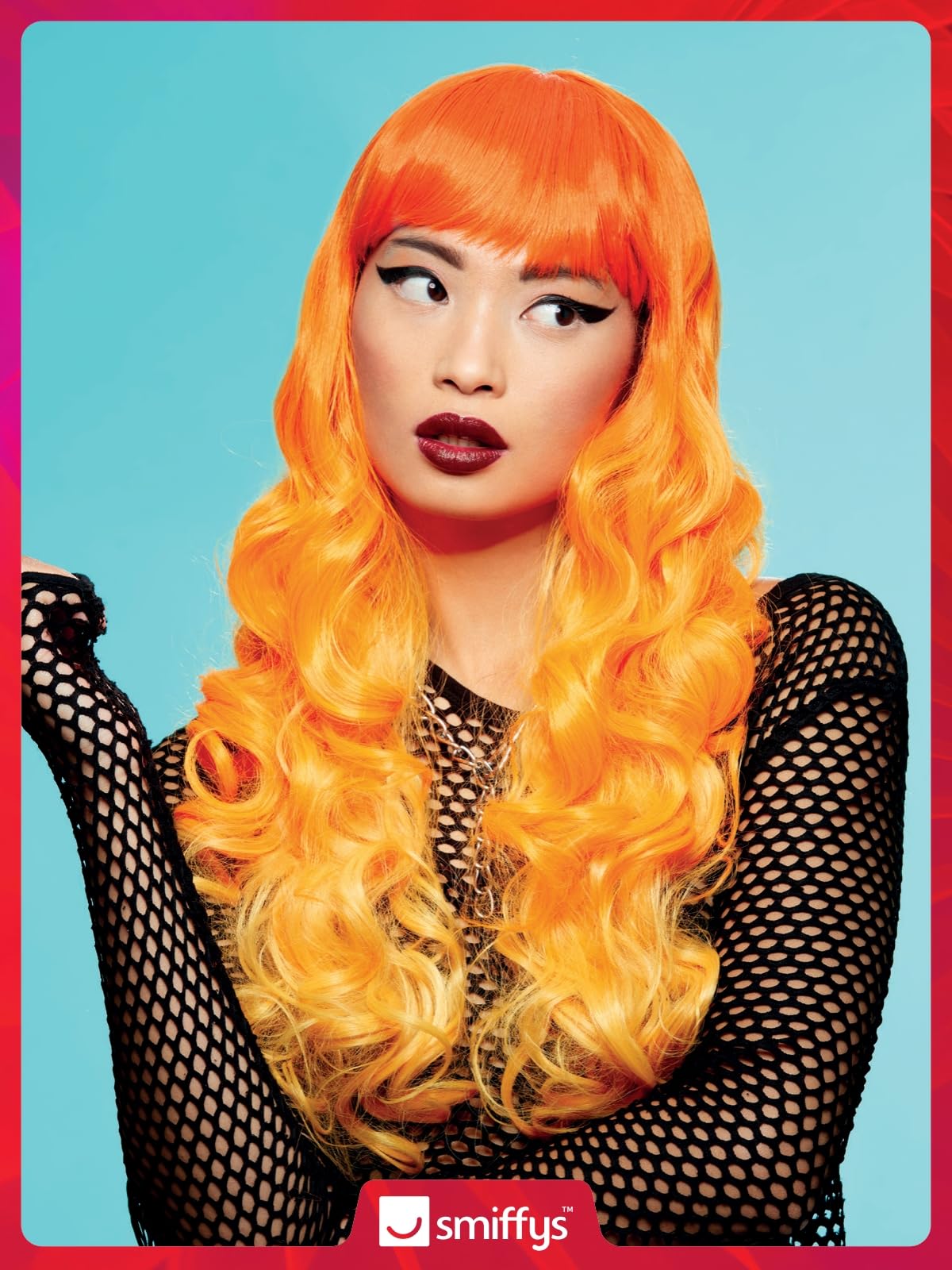 Smiffys Official Manic Panic® Psychedelic Sunrise™ Siren™ Wig, Long Curled Ends Wig - Image 2