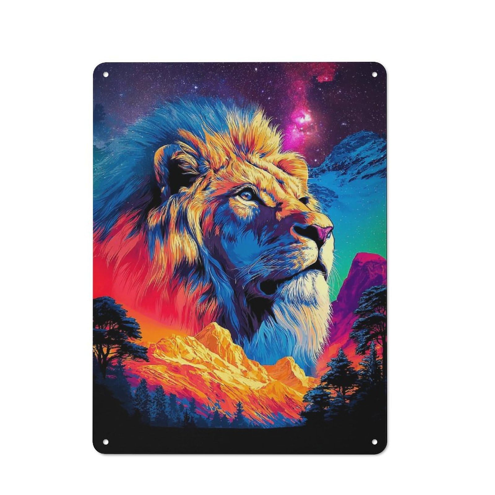 Junmoney Galactic Lion Majesty -1 Rustic Metal Plaque 40X30cm For Hobby Room Or Studio, For Creative Interior Collectors