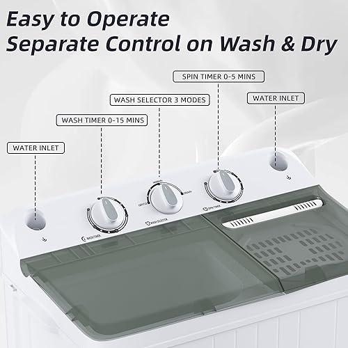 Miniatura 3 de Elevon Lavadora Portátil de Doble Tina de 9.9 Libras de Capacidad, (7.7 Libras) y Centrifugadora (2.2 Libras) Combo Mini Lavadora Compacta