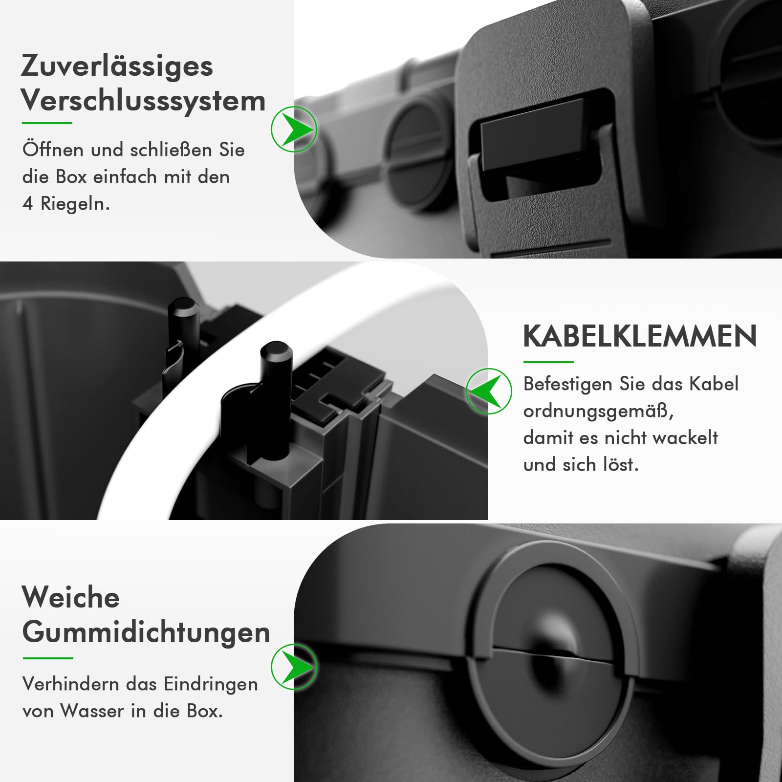 RESTMO große wasserdichte Kabelbox für den Außenbereich (Outdoor), IP54 wasserdicht, wetterfester Elektrokasten zum Schutz von Verlängerungskabel, Steckdosenleisten, Außensteckern (32x22x13cm)-Schwarz
