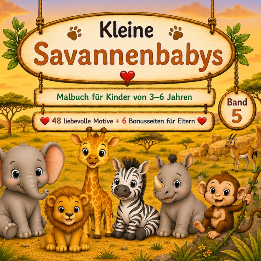 Kleine Savannenbabys: Malbuch für Kinder von 3-6 Jahren (Waldzauber Atelier - Tierwelten Malbuchreihe für Kinder)