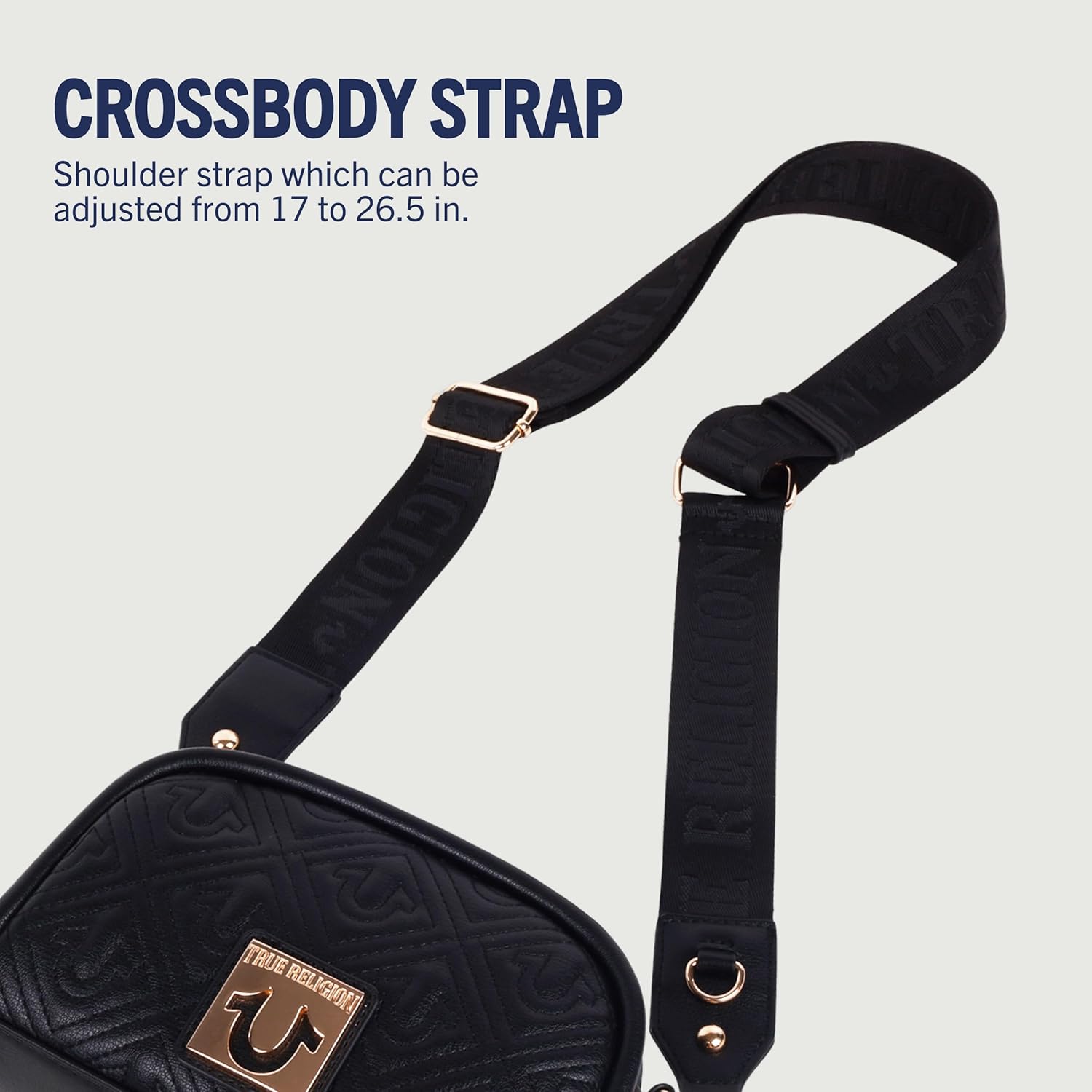 True Religion Quilted Crossbody Bag, Small Structured Purse for Women, Adjustable Strap, Quilted Horseshoe Pattern - Image 4