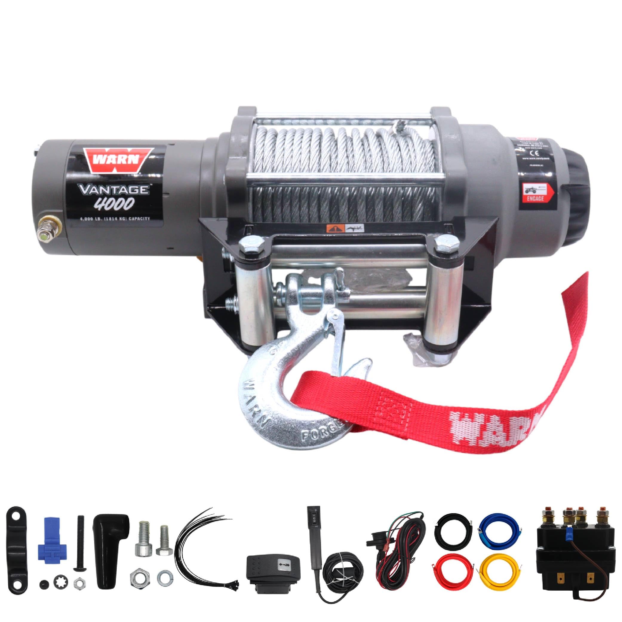 Vantage 4000 12V DC Electric Winch for ATV UTV Side-by-Side - 4000 lb Pull Capacity, 55 Ft 7/32" Steel Wire Rope, Roller Fairlead, Fully Sealed, 3-Stage Planetary, Wired Remote (108214)