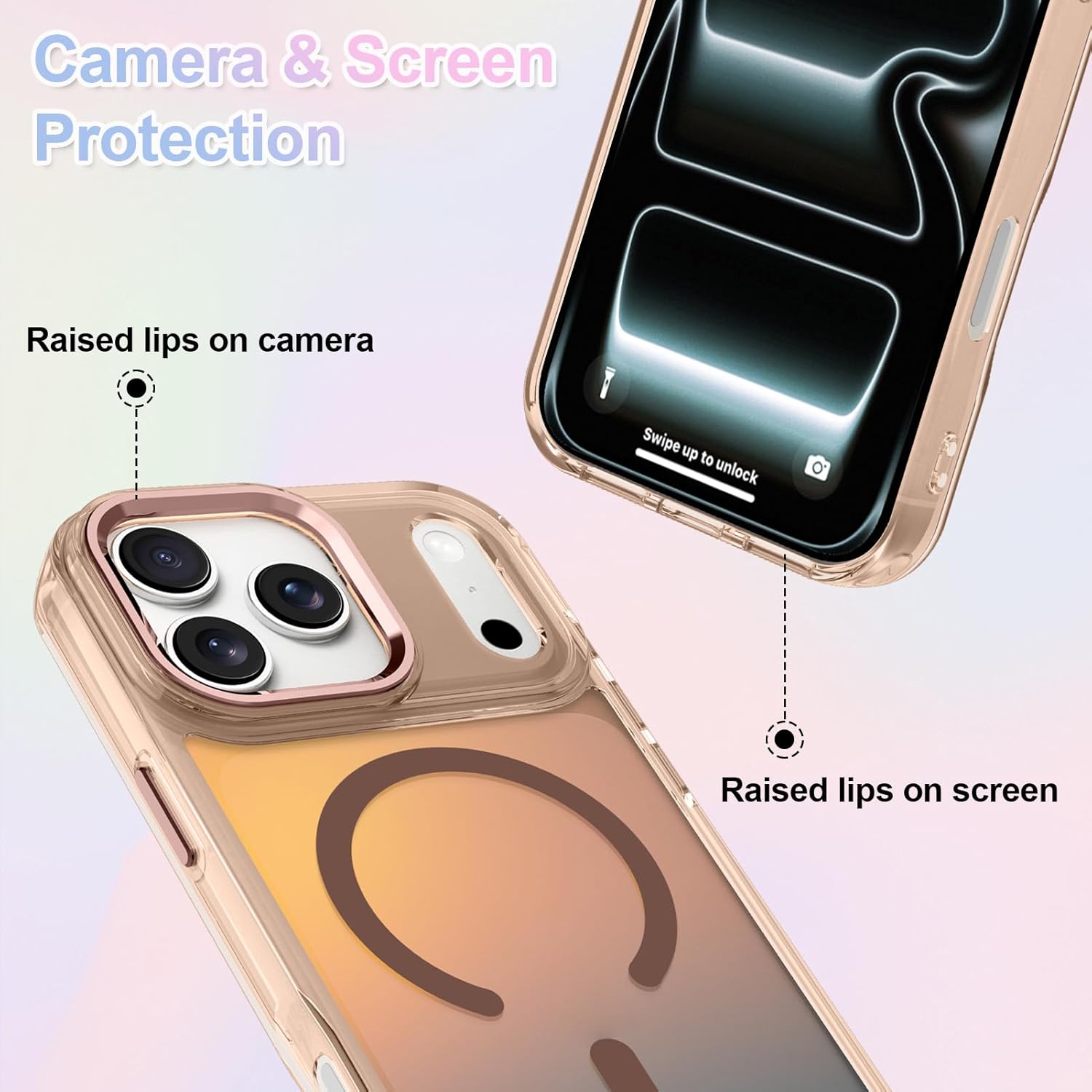 ZIYE Iridescent Case Compatible with iPhone 17 Pro Max Cute Fluorescent Laser Design Shockproof Protective Phone Cover Compatible with Magsafe for Women Girls Men Desert Gold