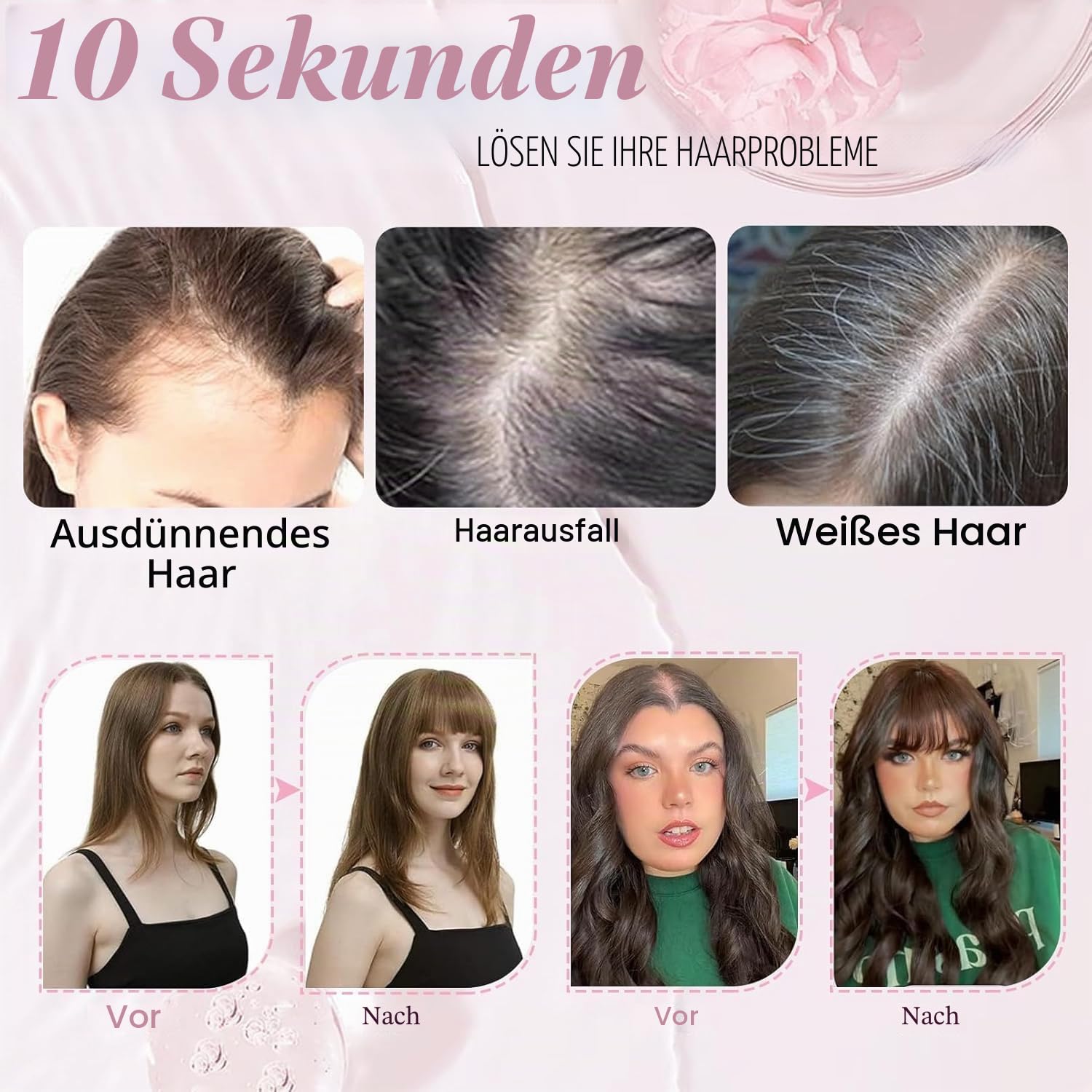 Echthaar-Topper für Damen mit 360° 3D-Abdeckung grauer Haaransätze – Haar-Topper aus Echthaar mit wispy Pony, nahtloser unsichtbarer Clip-in-Pony für den täglichen Gebrauch 20cm Braun