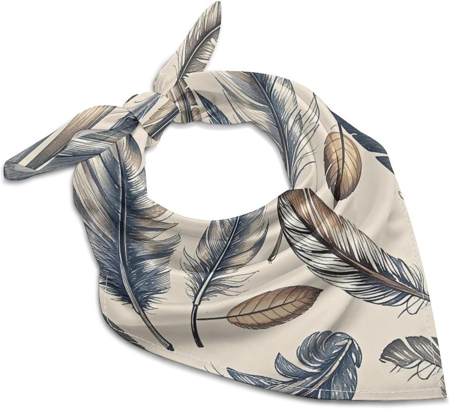Bandana Headband Silk Hair Scarf Headwear Hand Drawn Feathers Bandanas Square Handkerchiefs for Men Women Face Mask