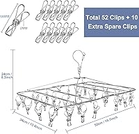 Vista 4 de Fayleeko Tendedero de secado de ropa de acero inoxidable con 52 clips, calcetines plegables, ropa interior, perchas para secar toallas, brasieres