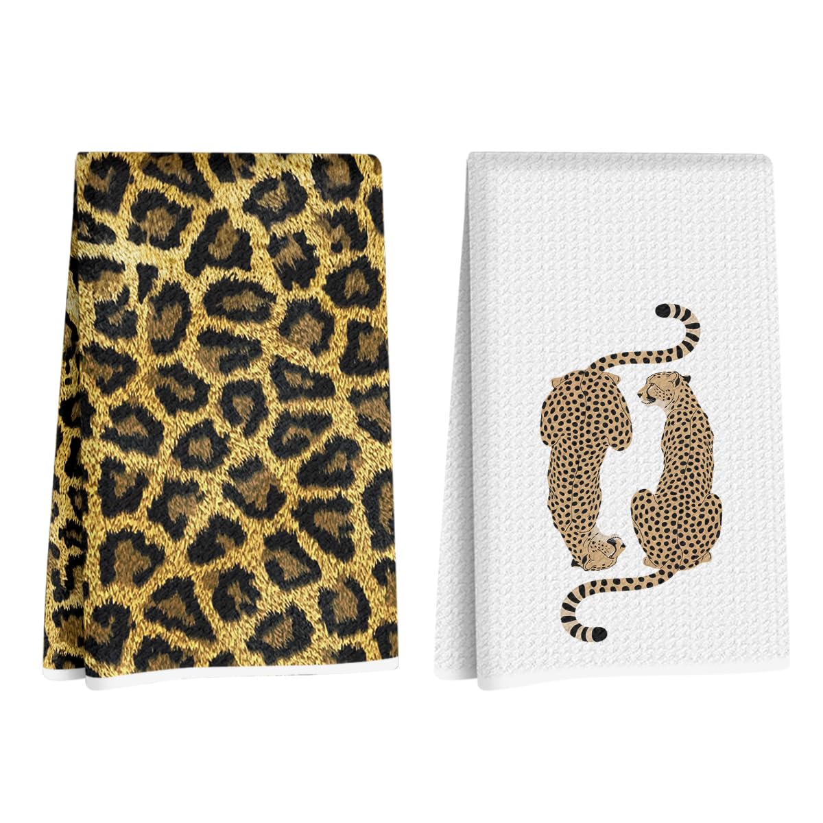 Hanamiya Na 2 Pcs Trendy Cheetah Leopard Print Kitchen Towels 14x24 Inch, Cheetah Print Gifts for Women Dish Tea Towels, Leopard Decor Hand Towels for Home Kitchen Bathroom