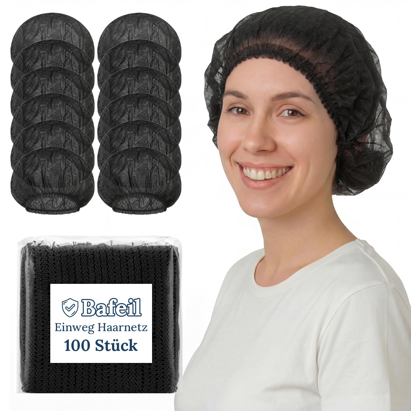 Bafeil Haarnetz Küche - OP Haube aus Einwegstoff Weiß, Einweg Haarnetze für die Küche oder Zahnarzt, Hygienezubehör für die Medizin, OP Kopfhauben 52cm (Blau)