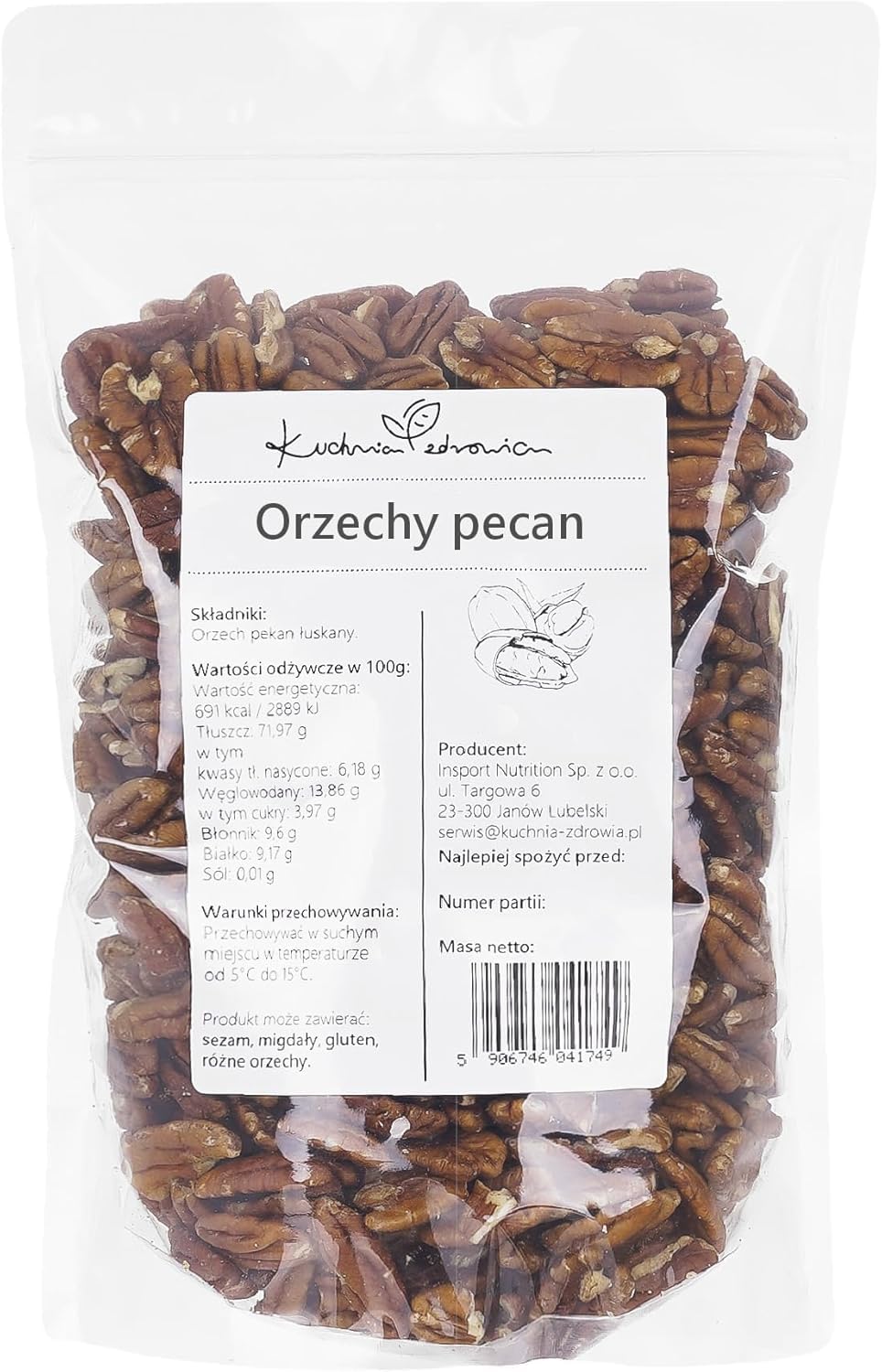 Pekannüsse ganz ohne Zusätze 1 kg – Mild-nussiger Geschmack – Ideal zum Backen, Knabbern & für Müsli – Naturbelassen & Vegan – KUCHNIA ZDROWIA