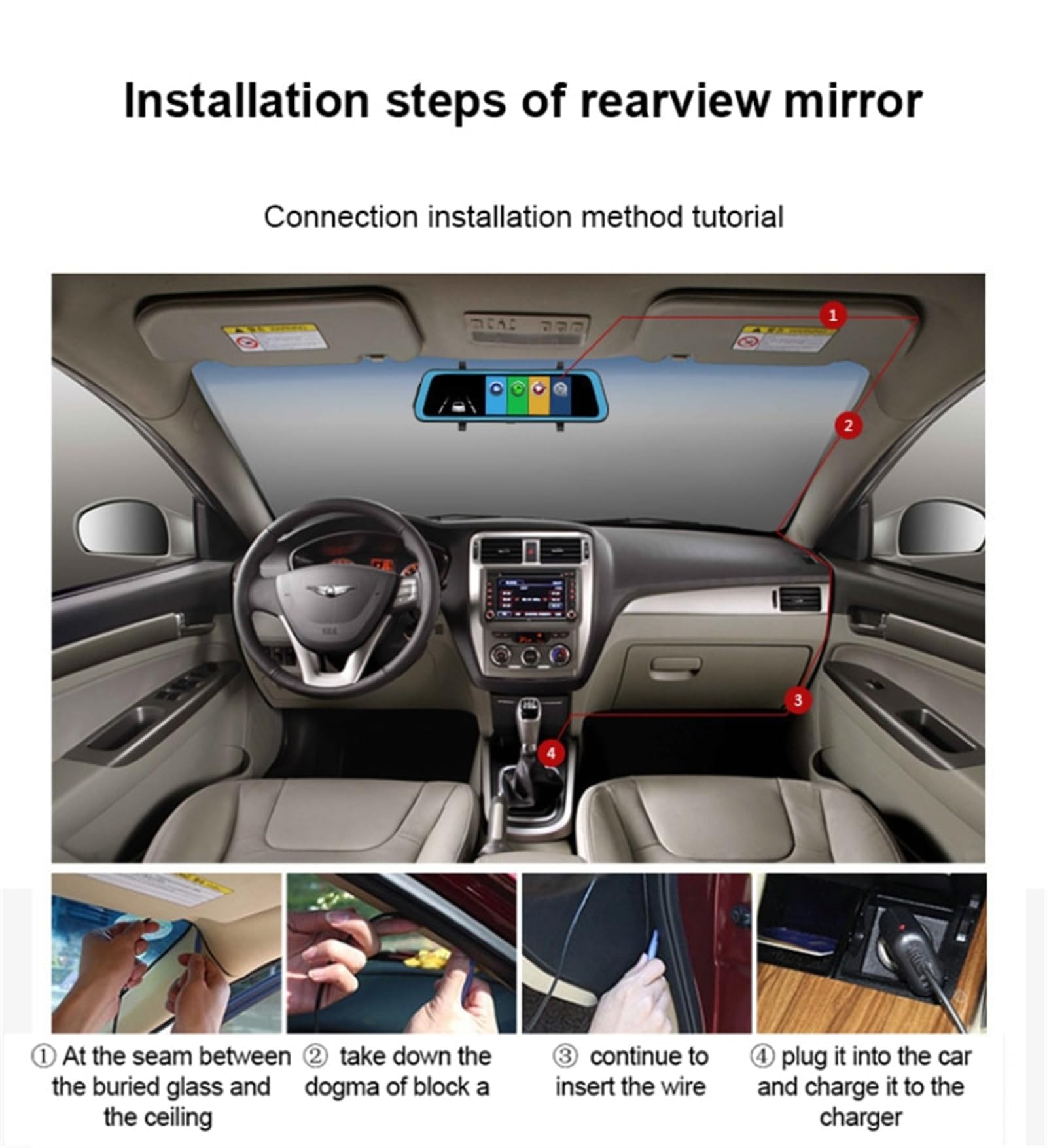 Registratore Di Guida Da 10 Pollici Telecamera Per Specchietto Retrovisore Touch Screen Visione Notturna Dash Cam Accessori DVR Per Auto 1080P, Registrazione in Loop, Sensore G, Visione Notturna