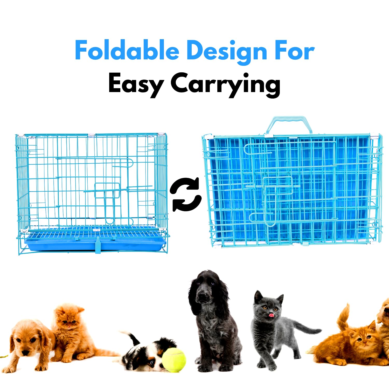 Woofy Dog Cage - Powder Coated, Single Door Folding Metal Cage/Crate/Kennel with Removable Tray and Paw Protector for Dogs, Cats and Rabbits (18 Inch, Blue) 4