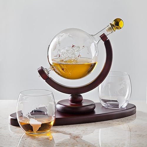 Miniatura 3 de Juego de globos decantadores de whisky con 2 vasos de whisky grabados para licor escocés bourbon vodka regalos para hombres 287fl oz