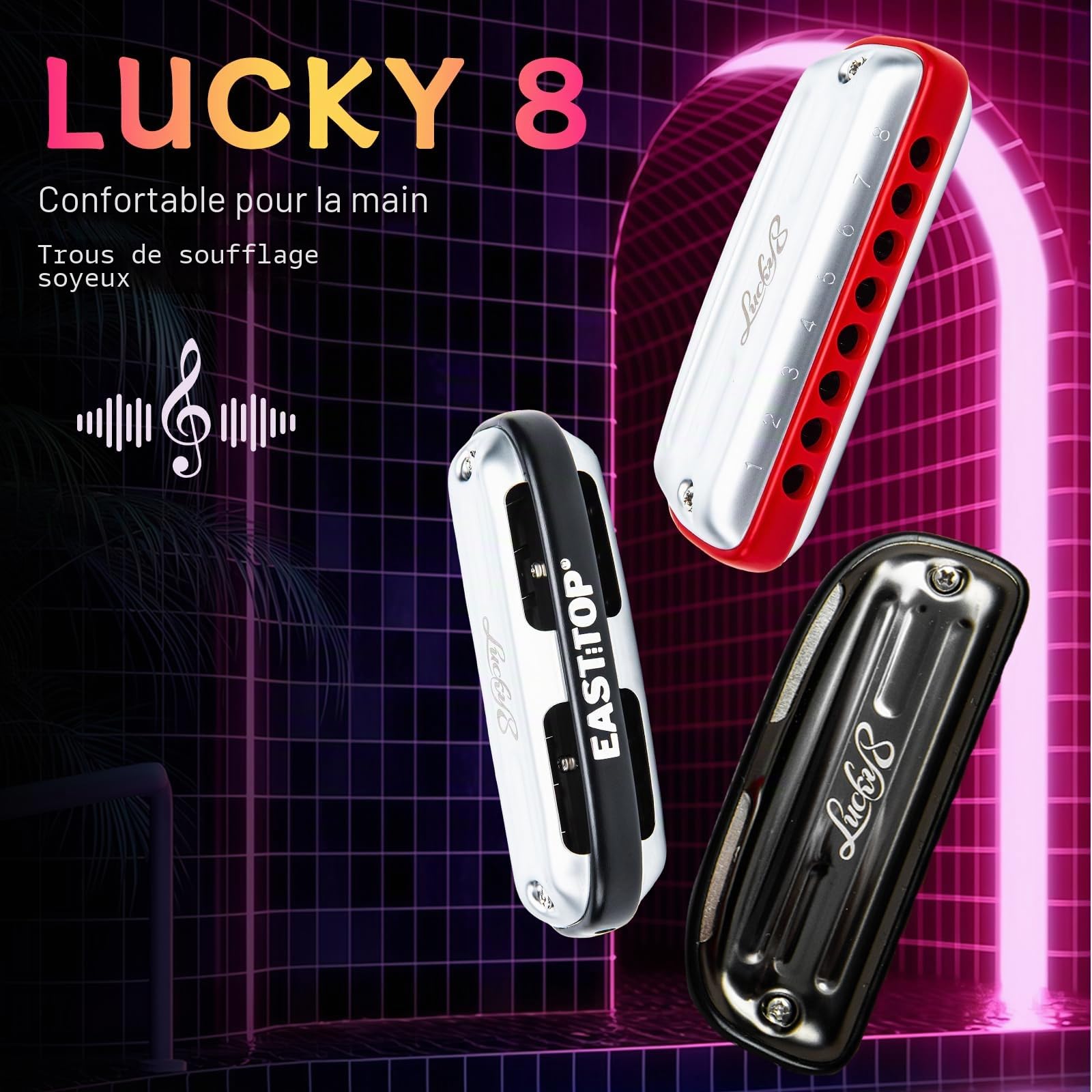 East top Harmonica Blues 8 trous, harmonica diatonique en Do pour adultes, débutants, professionnels et étudiants, en cadeau, rouge
