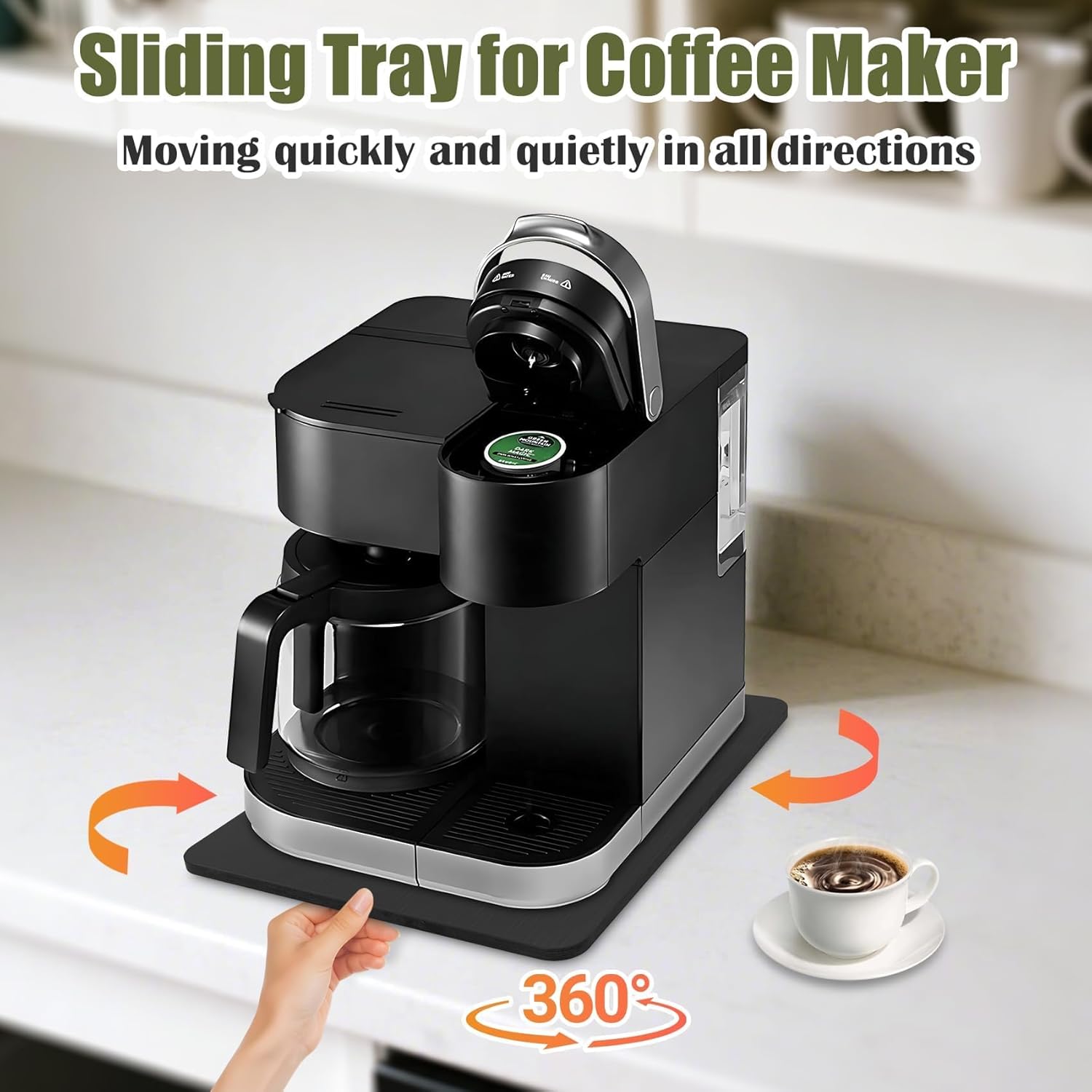 Sliding Tray for Coffee Maker, 360° Rolling Tray Appliance Slider with Wheels, Coffee Pot Slider Tray for Countertop Storage, Easily from Under The Cabinet (Black, 12.5”W x 16”D)