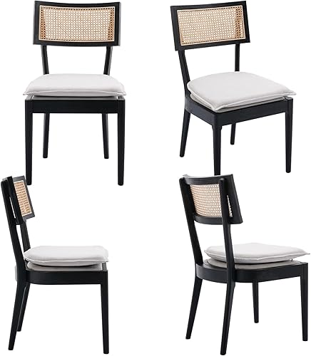 Miniatura 6 de ZHENGHAO Juego de 2 sillas de comedor estilo granja, sillas de cocina con respaldo de caña de ratán francés, sillas cómodas tapizadas, sillas retro