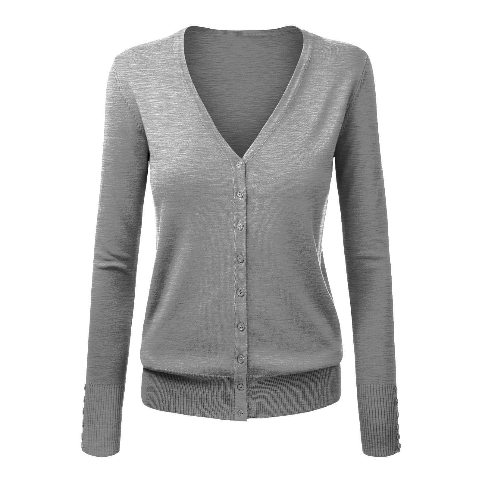Generisch Cardigans para mujer elegante e informal bolero para tops vestido cárdigan de verano manga larga suéter de punto estrecho transpirable con botones chaqueta camisa con cuello en V ligero