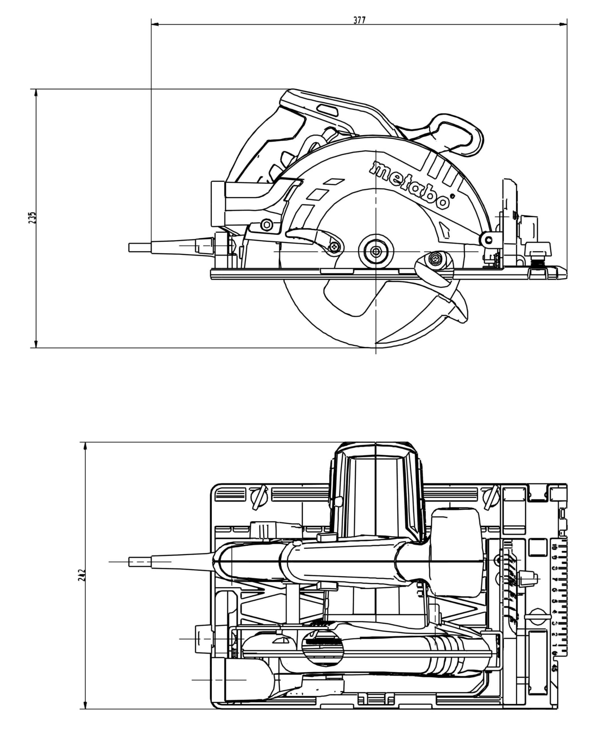 metabo KS 55 FS Handkreissäge, 1200 W Säge mit 55 mm Schnitttiefe & Zubehör | Kreissäge für Führungsschienen, 160 mm Sägeblatt, Parallelanschlag, Absaugstutzen, Sechskantschlüssel, 4 m Kabel