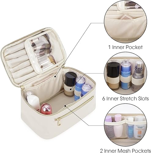 Miniatura 4 de Wandering Nature Bolsa de maquillaje, organizador de maquillaje de viaje, estuche de brochas para mujeres y niñas en cuero ecológico vegano, Blanco