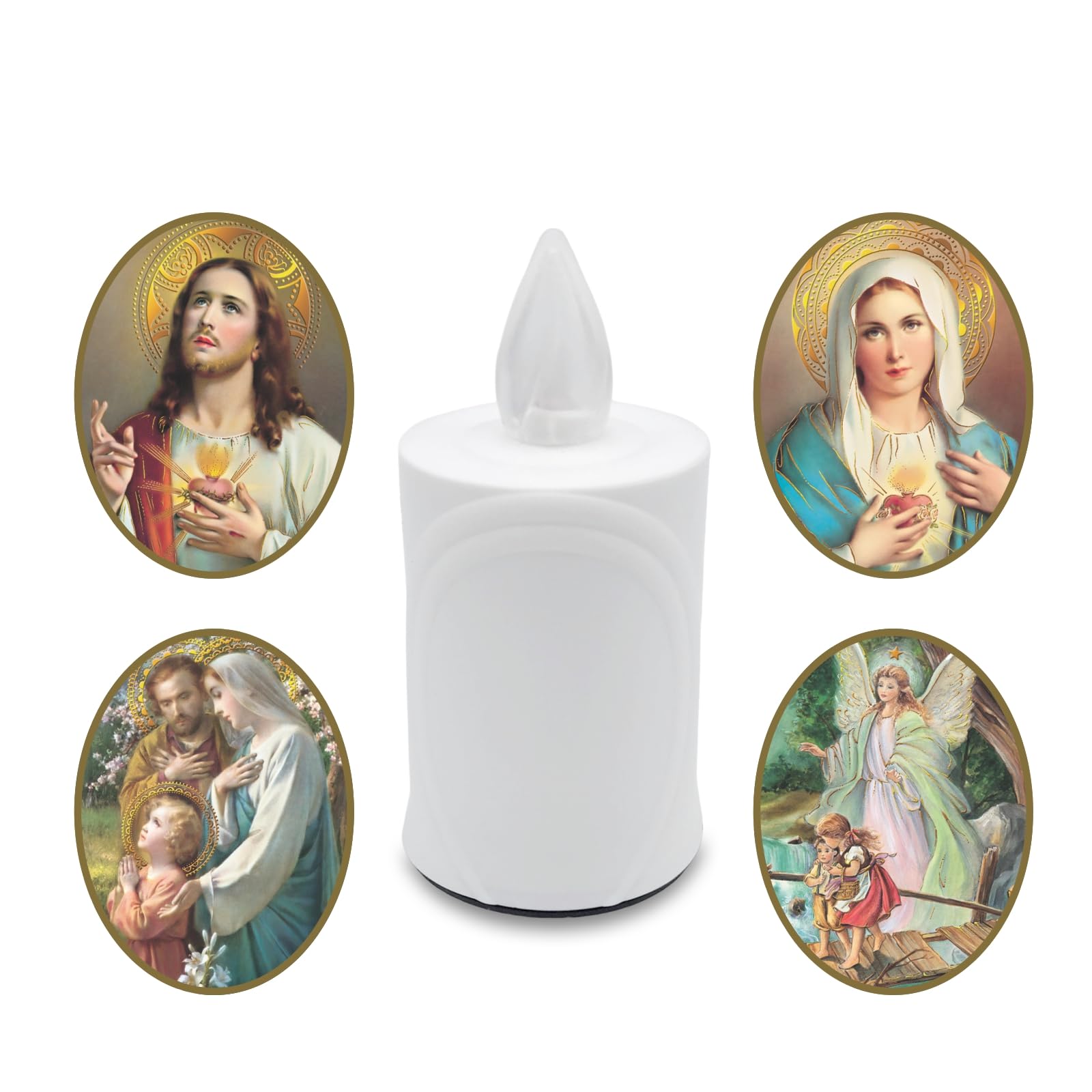 Aroba White - Includes Selection Of Saints Led Grave Candle Mourning Light - Flickering Effect Like Real Candle - Long Burning Time Up To 120 Days - Reusable Cemetery Candle - White Includes Selection Of Saints