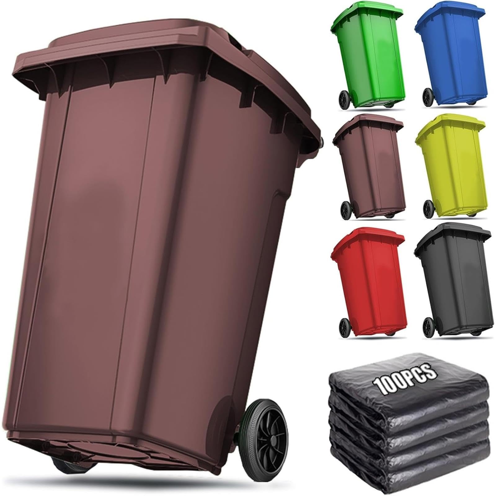Papelera Exterior con Ruedas, Contenedor De Basura De Acero Galvanizado con Carro Interior Extraíble para Parques Y Comunidades. (Coffee 18 Gallon)