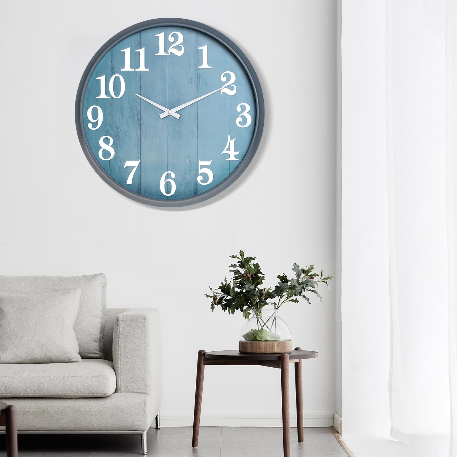 eYotto Horloge de Jardin étanche 46 cm, silencieuse, surdimensionnée, Fonctionne avec Piles, pour terrasse, Piscine, Salon, Bureau, décoration (Morden)