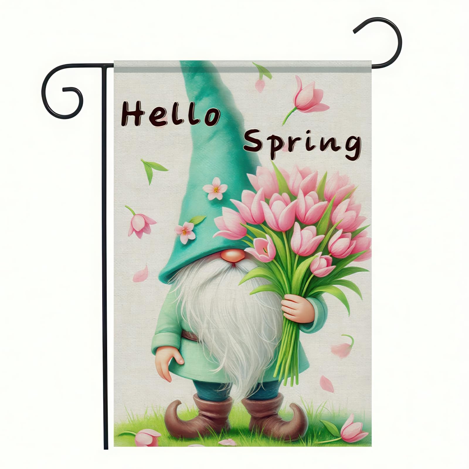 BlissYard Welcome Hello Spring Summer Garden Flag 12x18 Double Sided Spring Gnome Garden Flag Small Decorative Garden Flag Flower Floral Butterfly Yard Lawn Decor Seasonal Outdoor Decoration