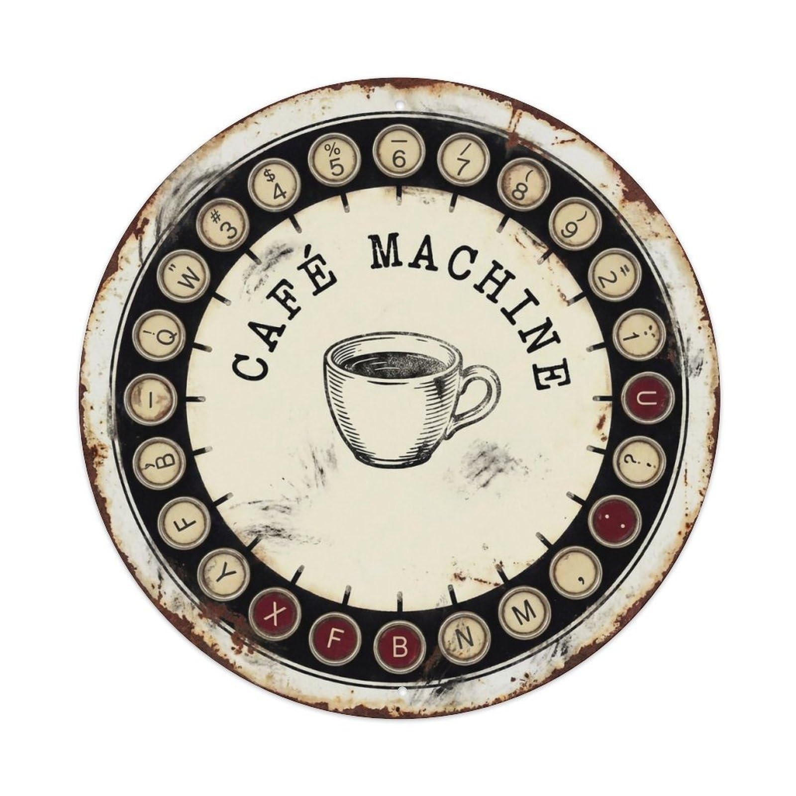 Typewriter Vintage Tavern Cafe Metal Tin Sign Plaque Wall Decor for Cafe, Club, Garden Round Metal Poster 8x8Inch