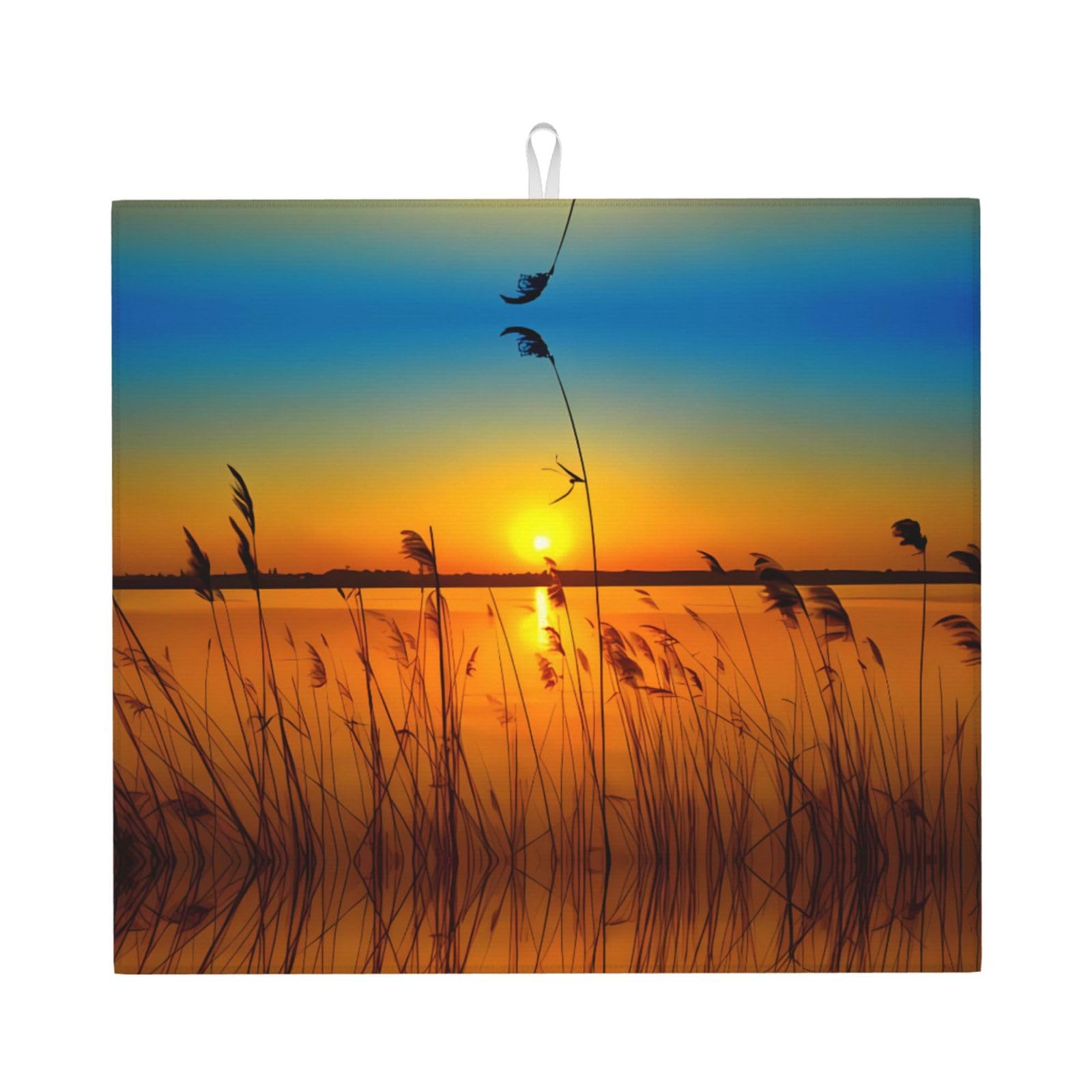 YYHWHJDE Reeds by the river Prints Kitchen Drying Mat – Absorbent Microfiber Throw for Dishes, Non-Slip Counter Layer with Vibrant Fade-Resistant Print, Ideal for Appliance Protection