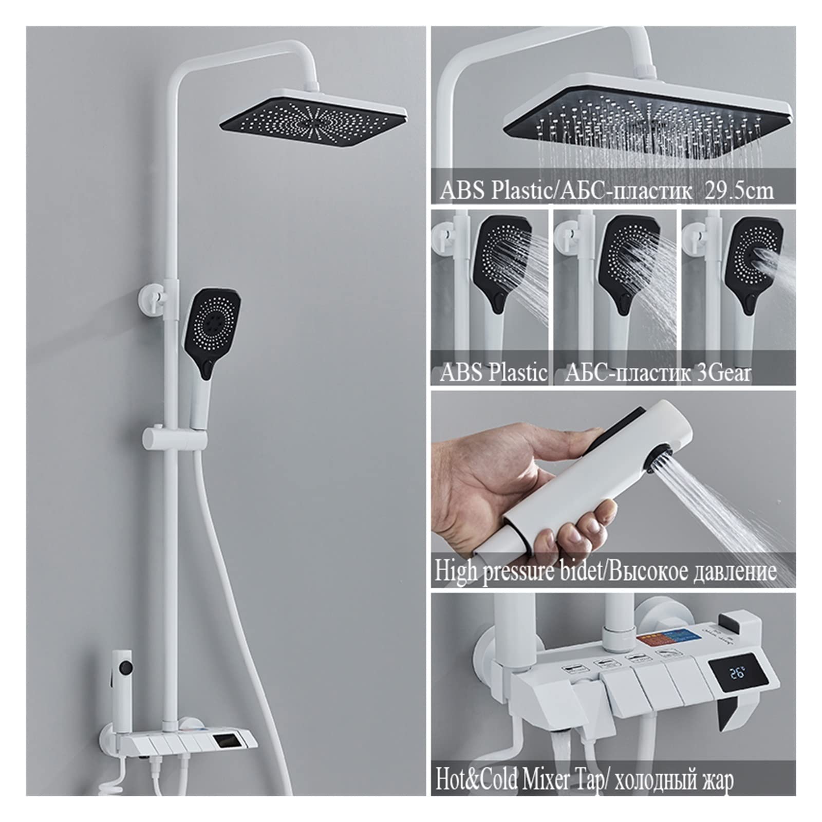 Doccia Portatile, Sistema Doccia, Sistema Doccia, Sistema Doccia con Display Digitale Bianco, Set Doccia LCD con Acqua Calda e Fredda, Set Doccia per Bagno, Sistema di rubinetti, Miscelatore