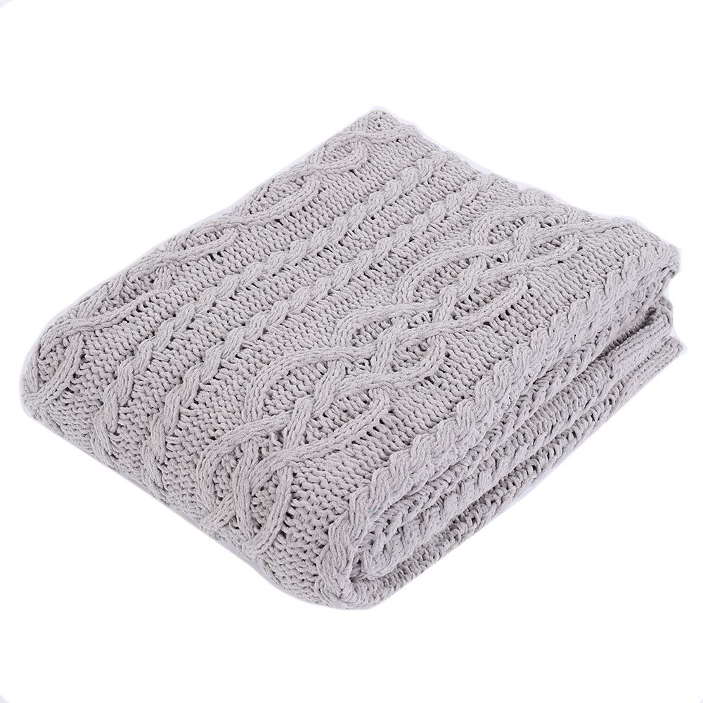 BattiloGrey Knit Throw Blanket for Couch, Woven Chenille Throw Blankets for Living Room, Sofa, Soft Fall Warm Blanket, Decorative Couch Blanket, 51"x67"