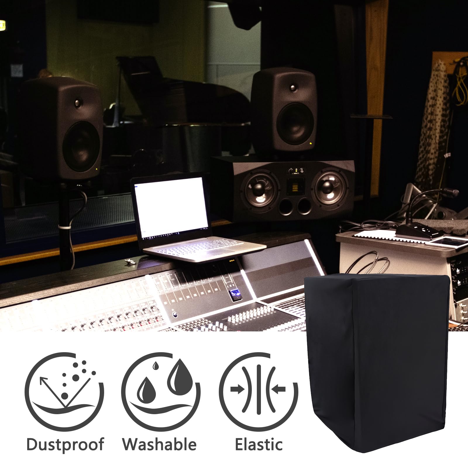 Musiin Home Studio Monitor Dust Cover Compatible With YAMAHA HS8、Adam T7V KRK Rokit 8 G4、JBL 308P Mkll and PreSonus Eris E8 XT Black 8-Inch Professional Protective Powered Speaker cover(2 packs) - Image 4