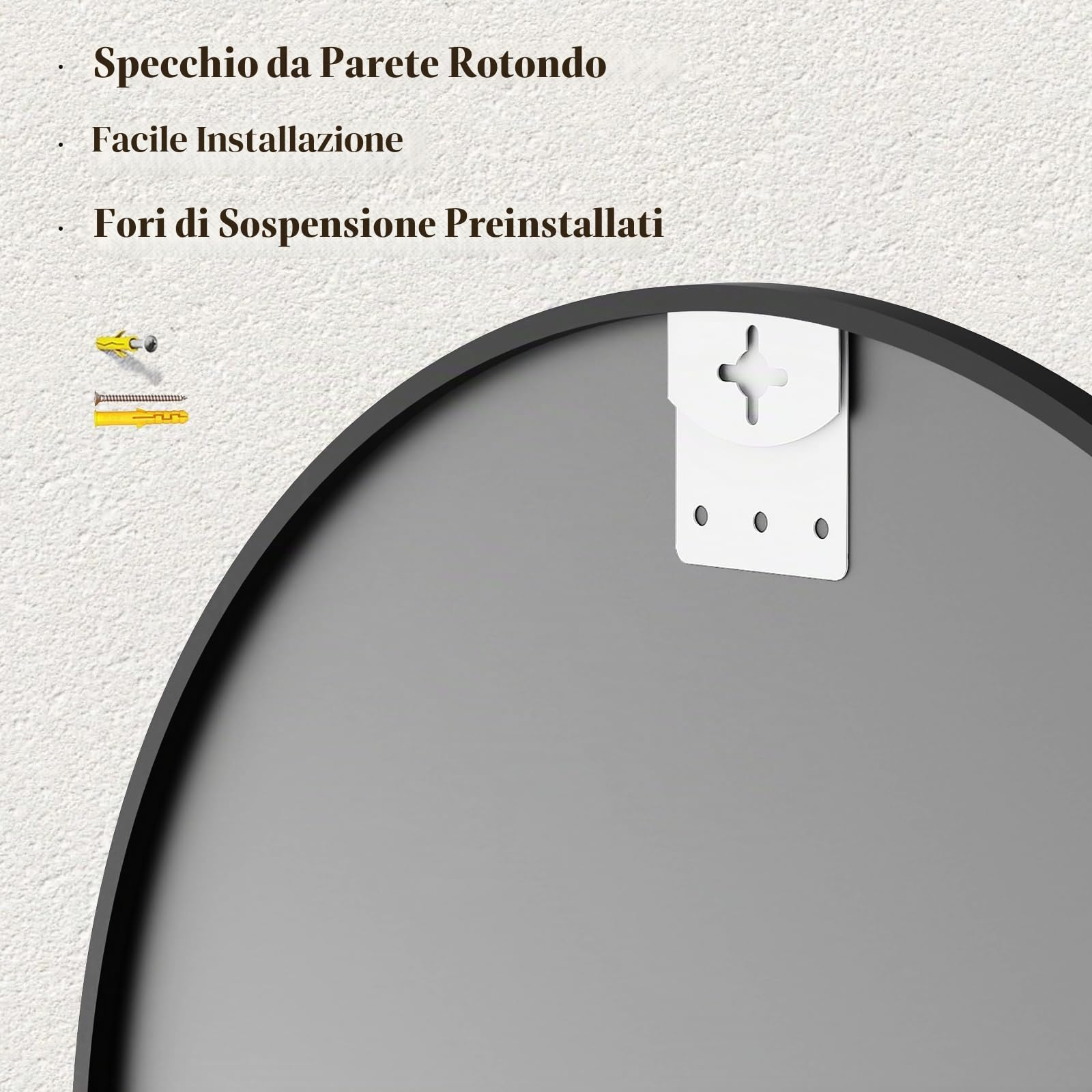 80 cm Specchio Rotondo, Specchio Rotondo da Parete, Cornice in Lega di Alluminio, Vetro Temperato, per Bagno, Soggiorno, Decorazione Ingresso