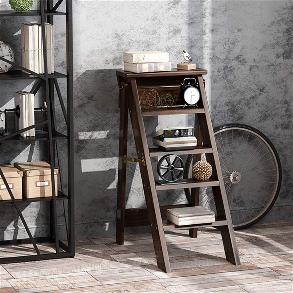 Escalera plegable multifunción de madera maciza de 5 peldaños para interiores y hogares, diseño de ahorro de espacio, escalera simple