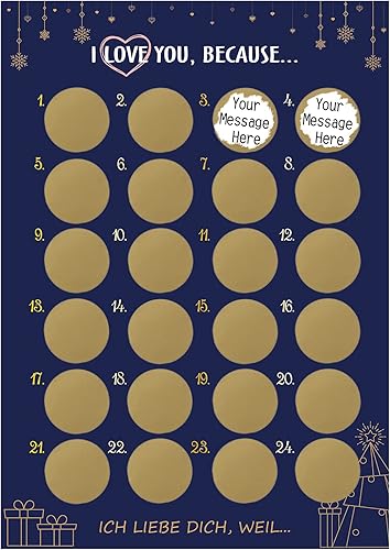 KESOTE Calendario de Adviento de Navidad 2024 Tarjeta de póster para adultos y niños, 16.5 x 12 pulgadas, calendario de Adviento DIY (I Love You,