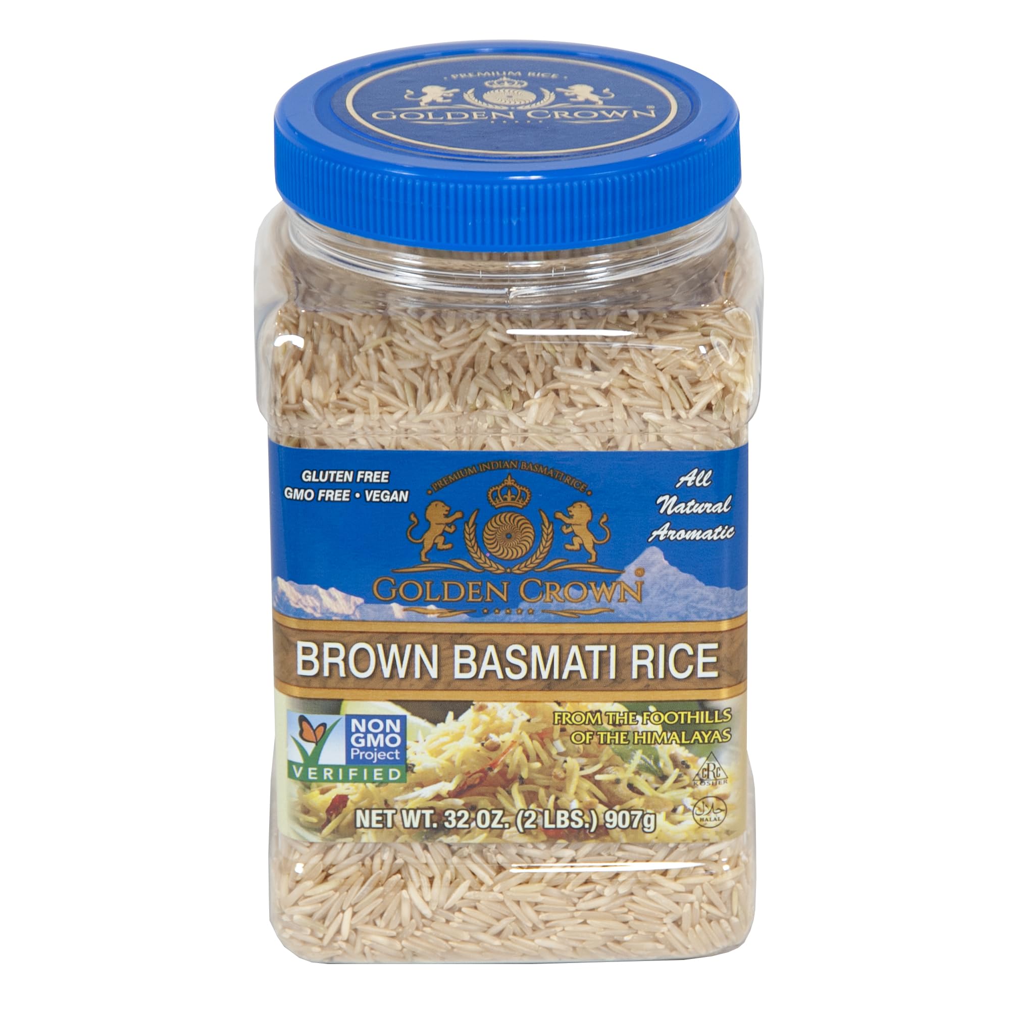 Golden Brown Basmati Rice - 32 oz (2LB) | Naturally Aged Long Grain Aromatic Rice for Biryani, Palao and Pilaf | Tasty and Delicious Flavorful Gluten Free | Whole Grains, Non-GMO, Healthy Source of Fiber