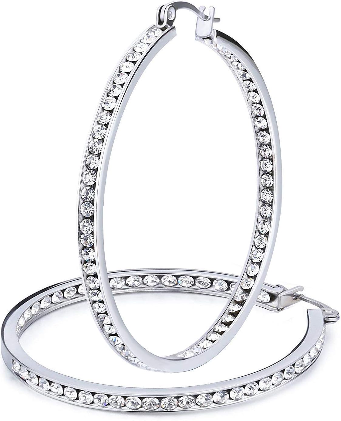 Bridal Wedding Crystal Rhinestone Hoop Earrings Large Hoop Earrings for Women