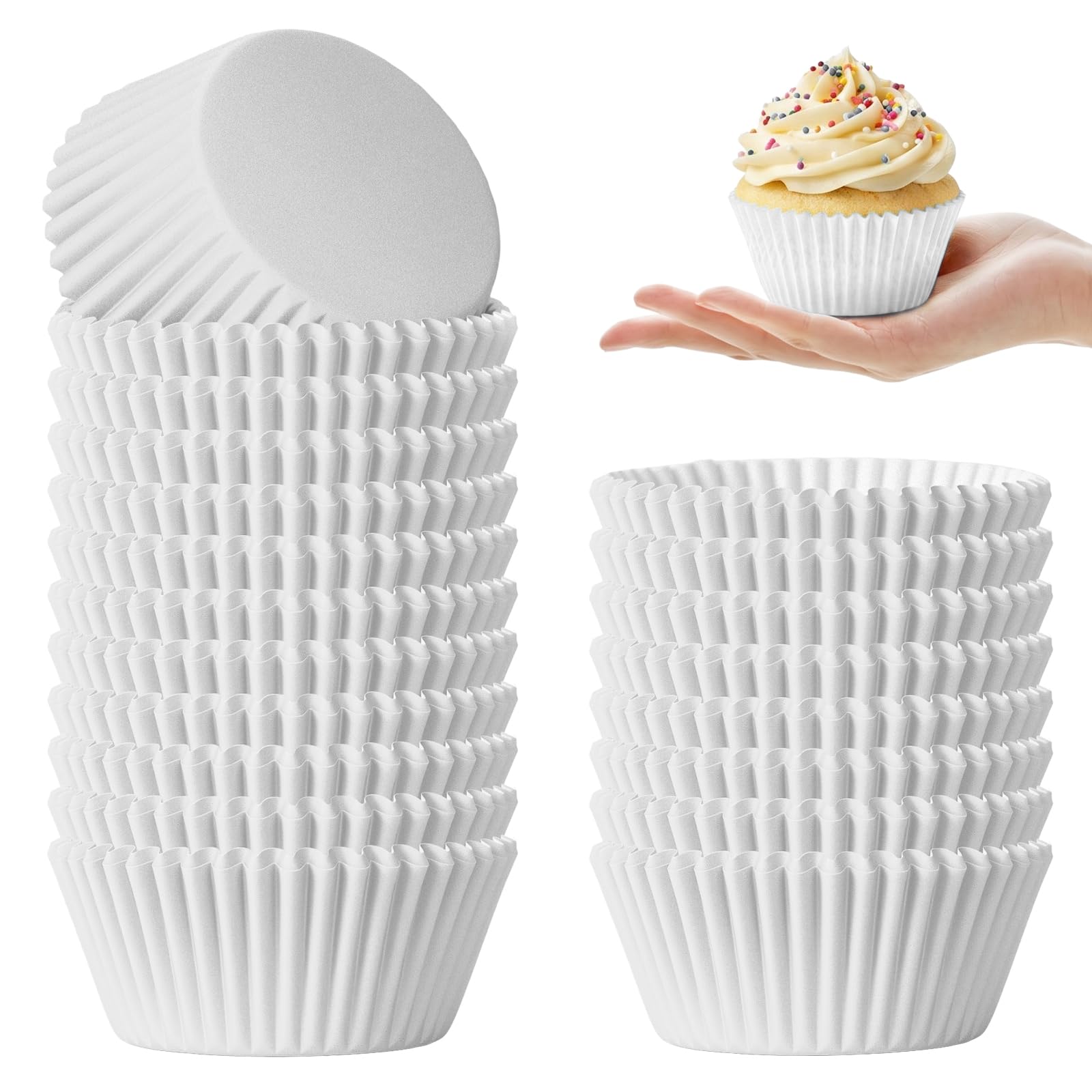 Dreamtop 300Pcs Paper Baking Cupcake Cases, Greaseproof Cupcake Liners Chocolate Paper Candy Cups Muffin Wrappers Truffle Cases for Jubilee Party Birthday Celebration 5 * 3.5cm (White)