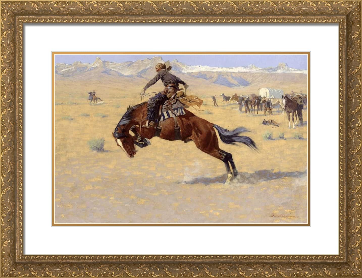 ArtDirect Remington, Frederic 24x19 Black Modern Framed Art Print with Double Matting Titled: A Cold Morning on the Range