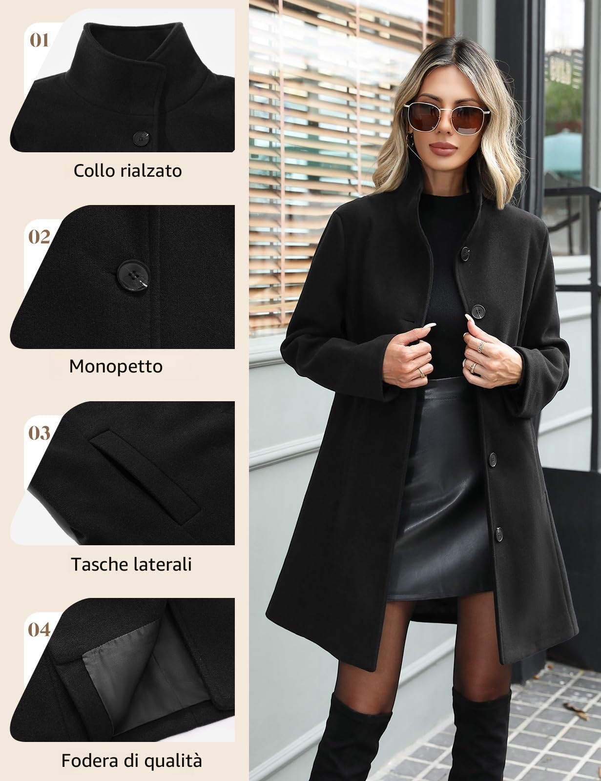 Cappotto Donna Invernale Elegante Lungo Cappotti Autunno Caldo Giacca Casual di Moda Giubbotto da Collo Trench Coat con Bottoni