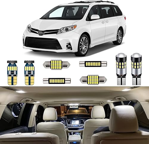 Kit de 15 luces LED interiores blancas para Toyota Sienna 2011 2012 2013 2014 2015 2016 2017 2018 2019 2020 2021 paquete de bombillas LED interiores