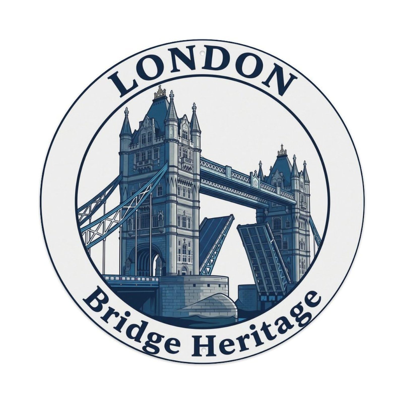 British Bridge Heritage Destination Scenery Landmark Metal Tin Sign Plaque Wall Decor for Cafe, Man Cave, Club Bar, Office, Home Garden Round Metal Poster 8x8Inch