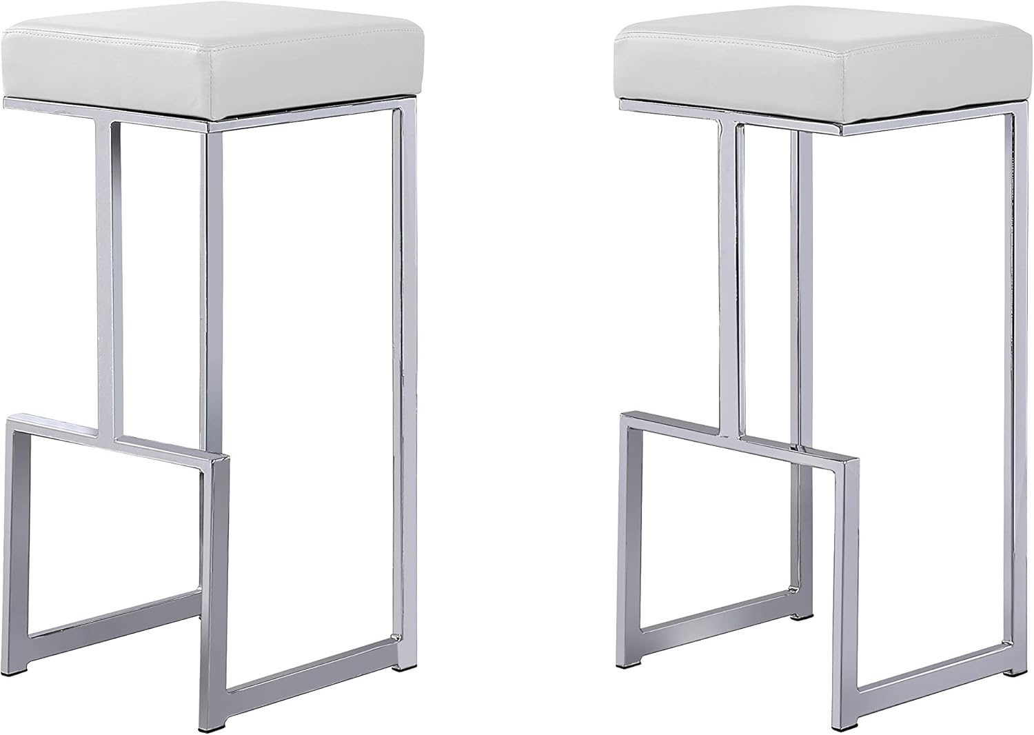 Best Master Furniture Jakob 31" Contemporary Bar Stools with Faux Leather Upholstered Cushions, Metal Legs and Footrest, Stylish Modern Seating for Kitchen or Home Bar, Set of 2 (White/Gold)