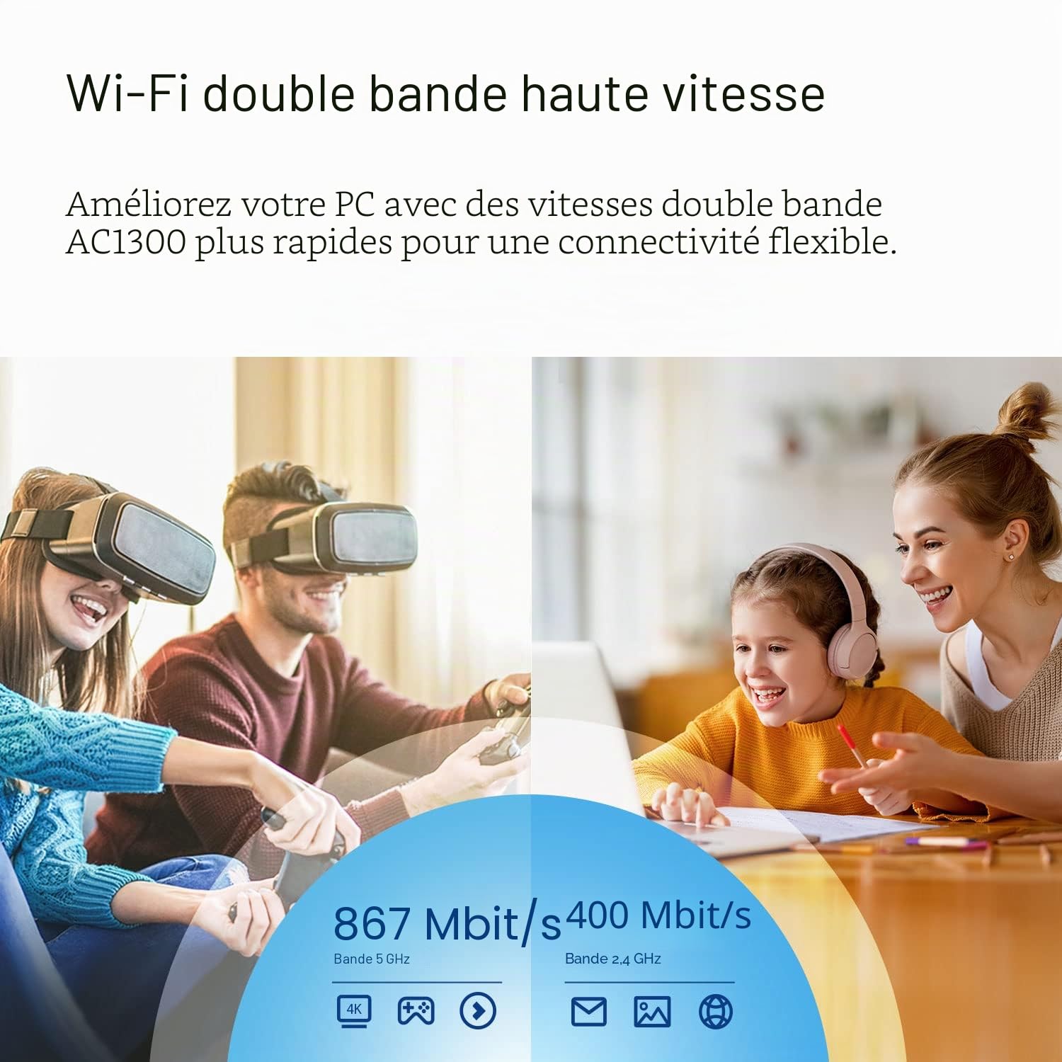 TPLink Adaptateur WiFi Nano USB Archer T3U Nano AC1300 Double Bande 2,4 GHz 5 GHz PC Bureau Voyage Compatible Windows 11 10 8.1