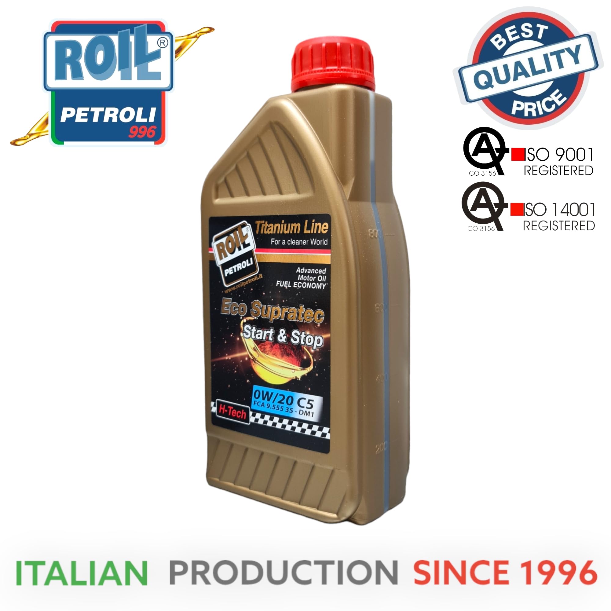 ROIL PETROLI 5 Litri di Eco SUPRATEC 0W/20 C5 - Lubrificante 100% Sintetico Fuel Economy