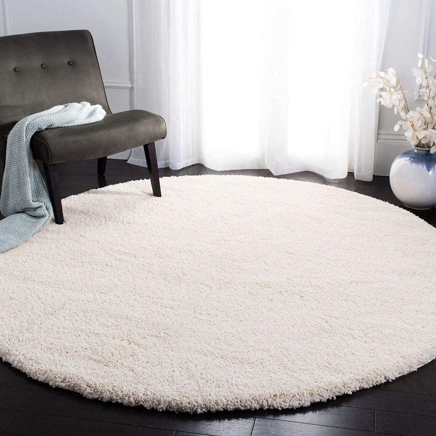 Soft Fluffy Plain Shaggy Rugs for Bedroom 3x3 Feet Round Fur Carpets for Living Room Off-Ivory Color-image-43