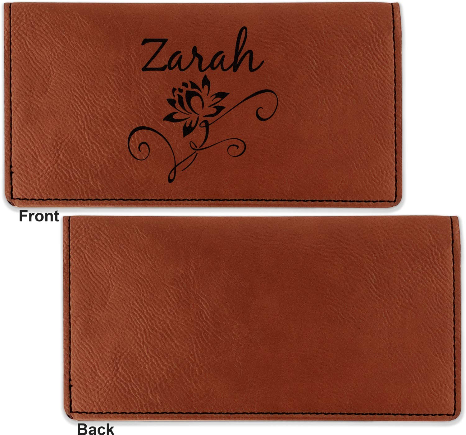 RNK Shops Personalized Lotus Flowers Leatherette Checkbook Holder - Single Sided