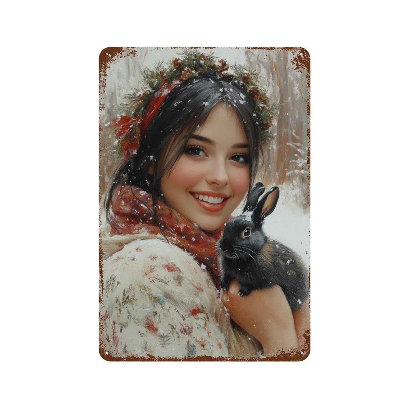 Winter Wonderland Rabbit Decorative Tin Sign 11.8"x7.9", for Garage, Bar And Workshop Decor, Novelty Wall Decor